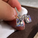 Princess Drop Earrings CZ 925 Silver Wedding Jewelry