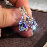 Princess Drop Earrings CZ 925 Silver Wedding Jewelry