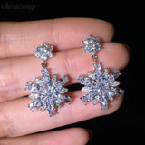 Sexy Snowflake Drop Earrings AAAAA Zircon 925 Silver Wedding Dangle Earrings