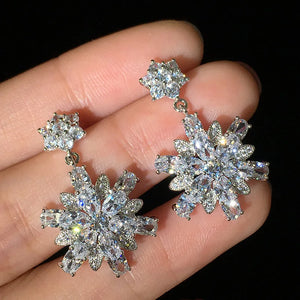 Sexy Snowflake Drop Earrings AAAAA Zircon 925 Silver Wedding Dangle Earrings