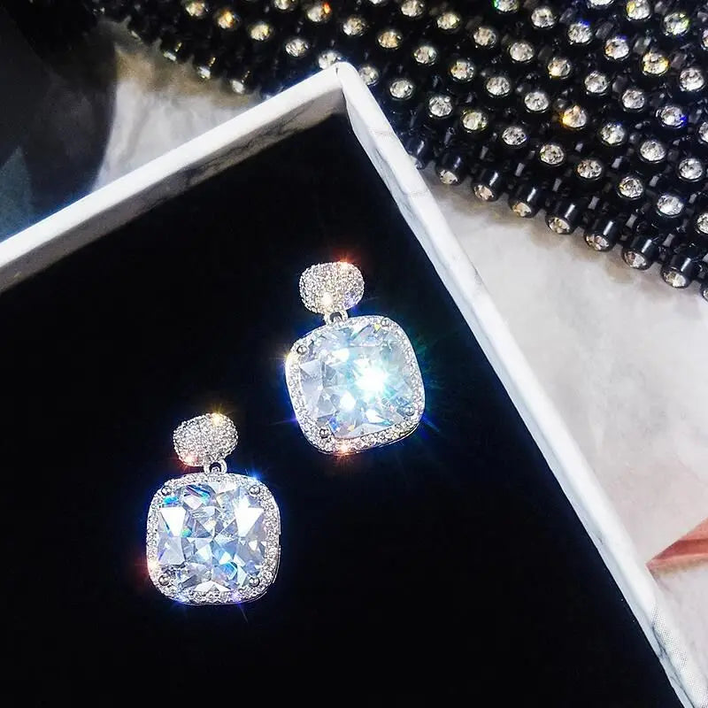 Drop earrings Cushion Cut AAAAA cz 925 Sterling silver Dangle Earrings