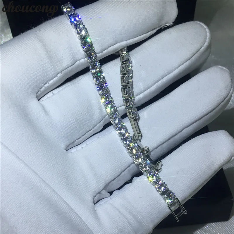 Female 4mm AAAAA Zircon Filled Bracelet, Silver Wedding Jewelry