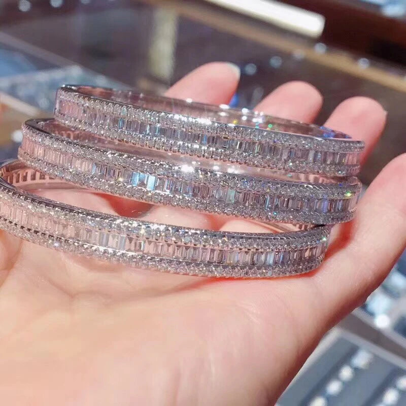 Baguette Cut CZ Silver Bangle for Women