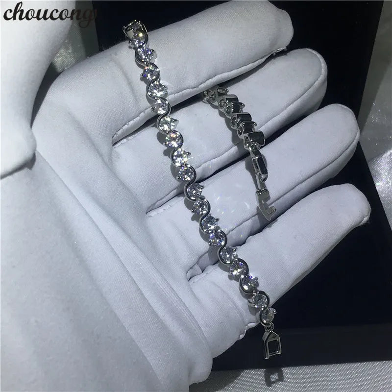 4mm AAAAA Zircon Silver Wedding Bracelet for Women