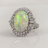 Vintage Opal Ring 925 Silver Zircon Party Wedding Band Rings For Women Men