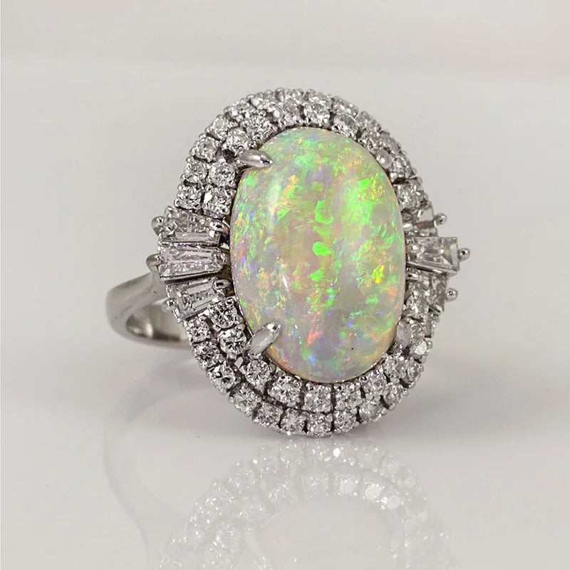Vintage Opal Ring 925 Silver Zircon Party Wedding Band Rings For Women Men