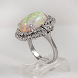 Vintage Opal Ring 925 Silver Zircon Party Wedding Band Rings For Women Men