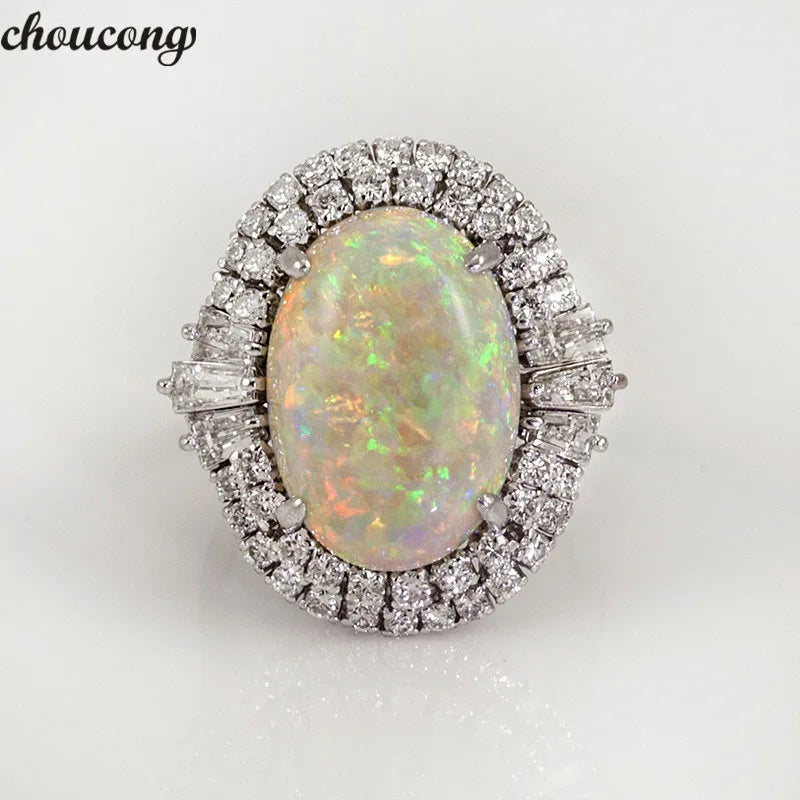 Vintage Opal Ring 925 Silver Zircon Party Wedding Band Rings For Women Men