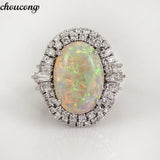 Vintage Opal Ring 925 Silver Zircon Party Wedding Band Rings For Women Men