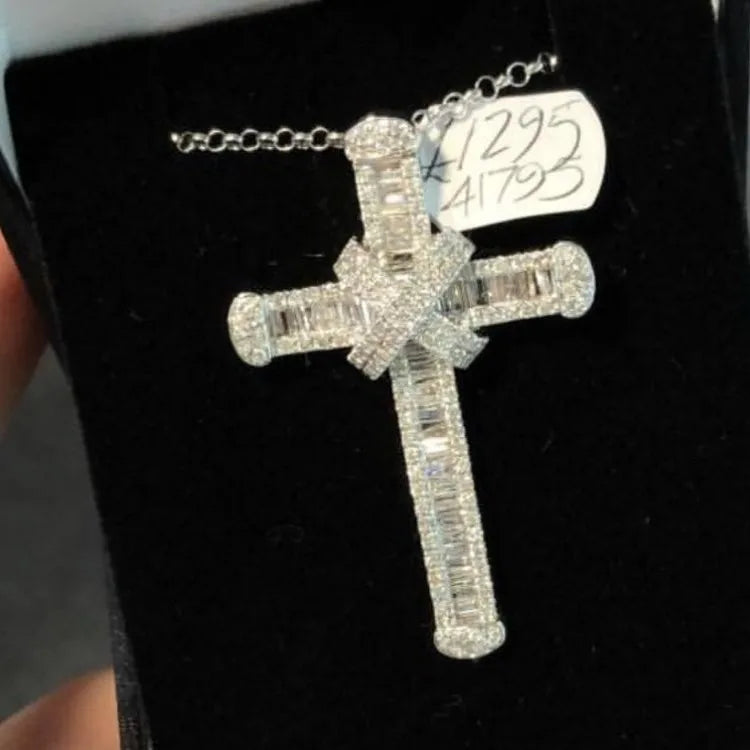 Vintage CZ Stone Cross Pendant 925 Sterling Silver Necklace