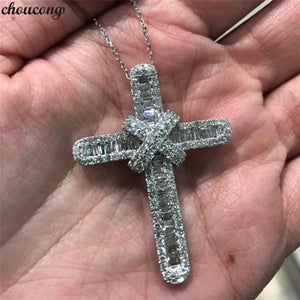 Vintage CZ Stone Cross Pendant 925 Sterling Silver Necklace