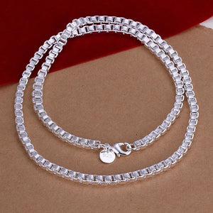 925 Sterling Silver 4MM Box Chain Necklace 20 Inches Men's Charm Jewelry