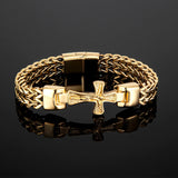 Jesus Cross Stainless Steel Bangle Cuban Chain Bracelet Golden