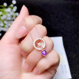 Red Garnet Purple Amethyst Gemstone Pendant with Silver Jewelry Love