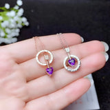 Red Garnet Purple Amethyst Gemstone Pendant with Silver Jewelry Love