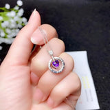 Red Garnet Purple Amethyst Gemstone Pendant with Silver Jewelry Love