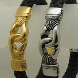 Stainless Steel Bracelet with Woven Leather