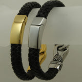 Stainless Steel Bracelet with Woven Leather