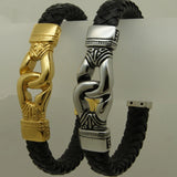 Stainless Steel Bracelet with Woven Leather