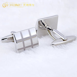 Rhodium Plated Laser Engraved Square Cufflinks for Men