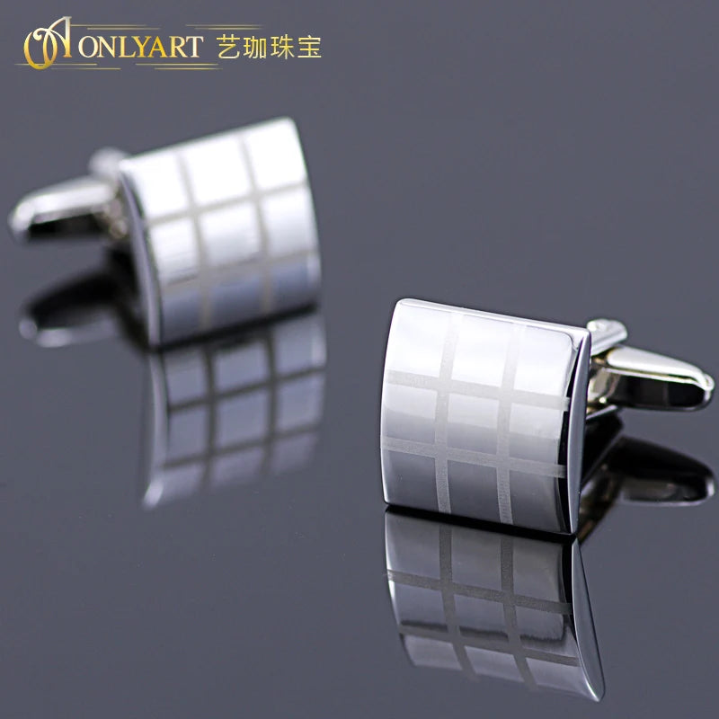 Rhodium Plated Laser Engraved Square Cufflinks for Men