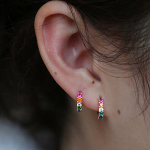Colorful Rainbow CZ Vermeil Hoop Earrings 925 Sterling Silver