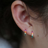 Colorful Rainbow CZ Vermeil Hoop Earrings 925 Sterling Silver