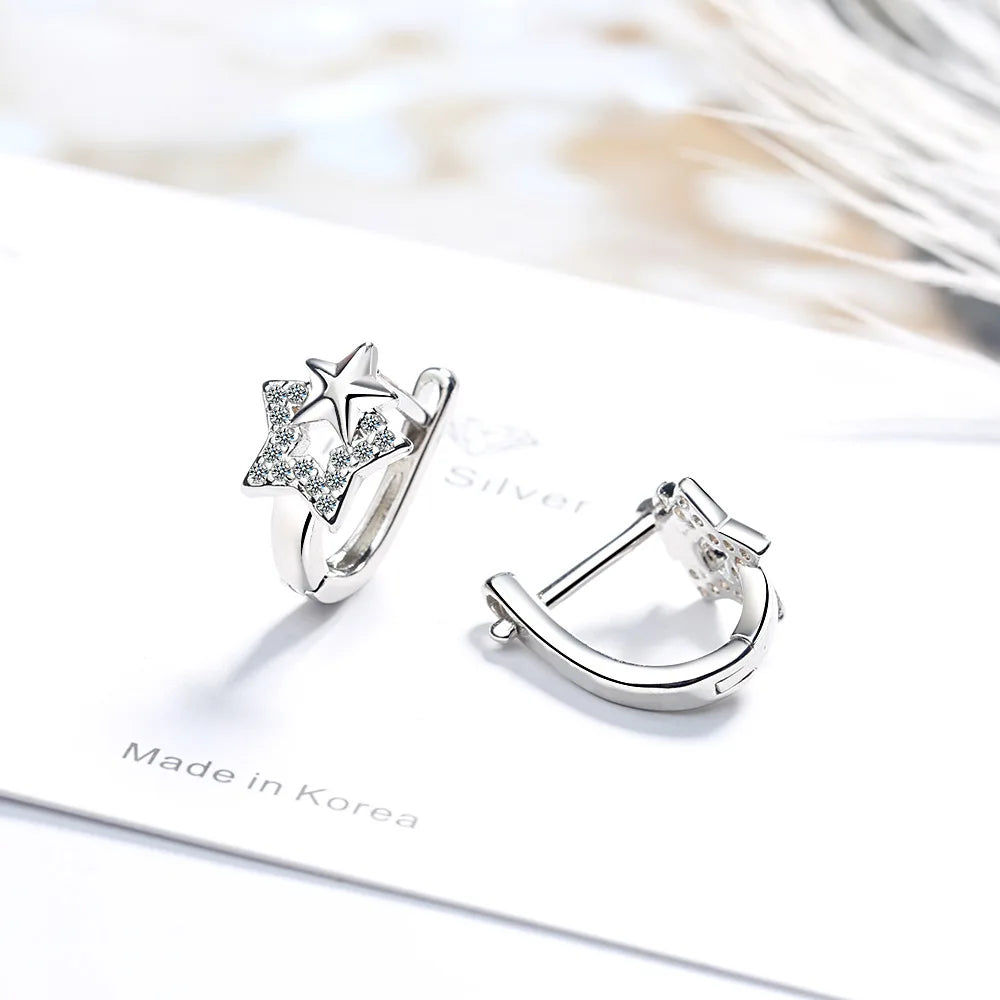 Silver Star Crystal Earrings for Women - Korea Jewelry
