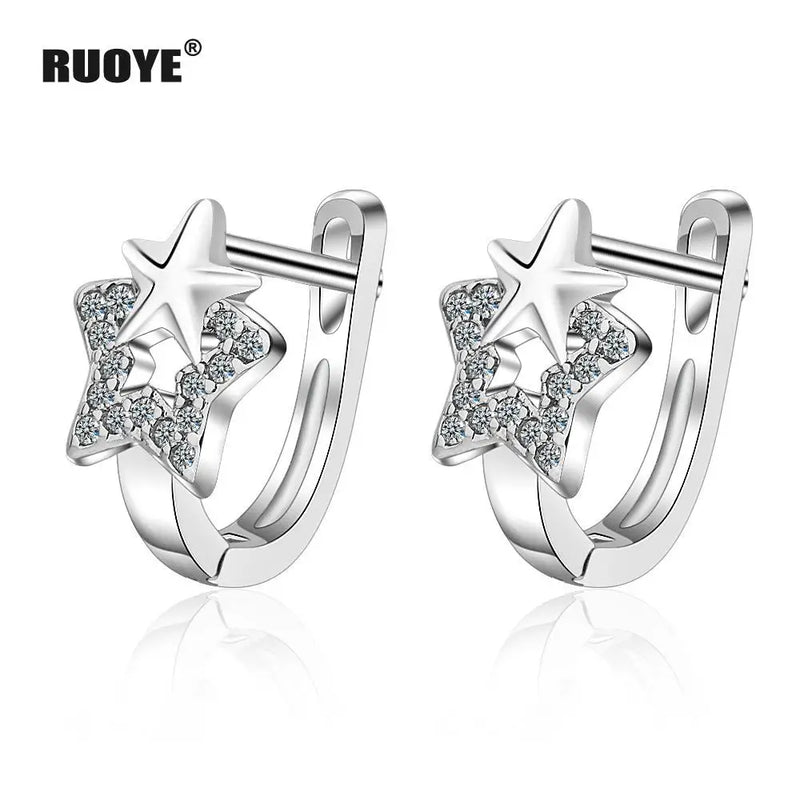 Silver Star Crystal Earrings for Women - Korea Jewelry