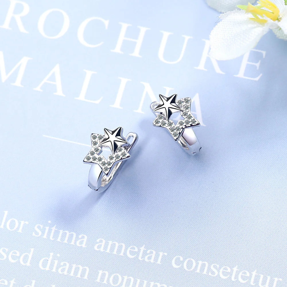 Silver Star Crystal Earrings for Women - Korea Jewelry