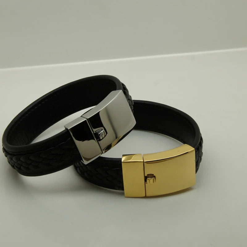 Stylish Woven Leather Bracelet with 316 Stainless Steel