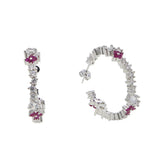 CZ Red Flower Hoop Earrings