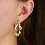 CZ Red Flower Hoop Earrings