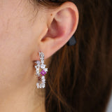 CZ Red Flower Hoop Earrings