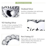 925 Silver Zircon Heart Sister Charm for Bracelet & Necklace