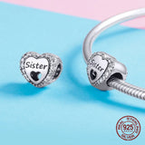925 Silver Zircon Heart Sister Charm for Bracelet & Necklace