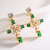 Delicate Cross Earring Pearl CZ Zircon Party Jewelry