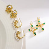 Delicate Cross Earring Pearl CZ Zircon Party Jewelry