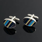Colorful Striped Enamel Silver Cufflinks
