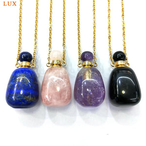 Amethyst Rose Quartz Lapis Smoky Gems Stone Perfume Bottle Pendant Necklace