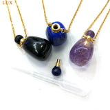 Amethyst Rose Quartz Lapis Smoky Gems Stone Perfume Bottle Pendant Necklace