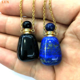 Amethyst Rose Quartz Lapis Smoky Gems Stone Perfume Bottle Pendant Necklace