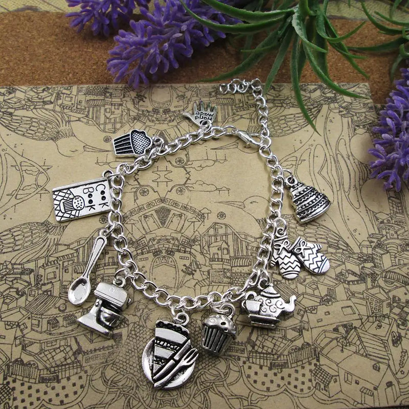 Cook Lover Baking Charm Bracelet Silver Plated Gift