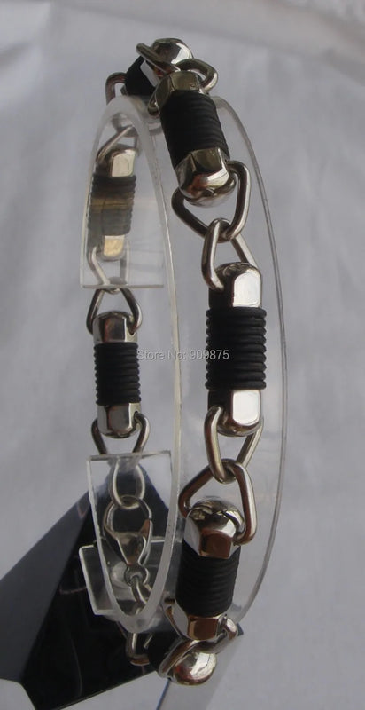 2tone Rubber Men's Stainless Steel Chain Bracelet Punk Jewelry