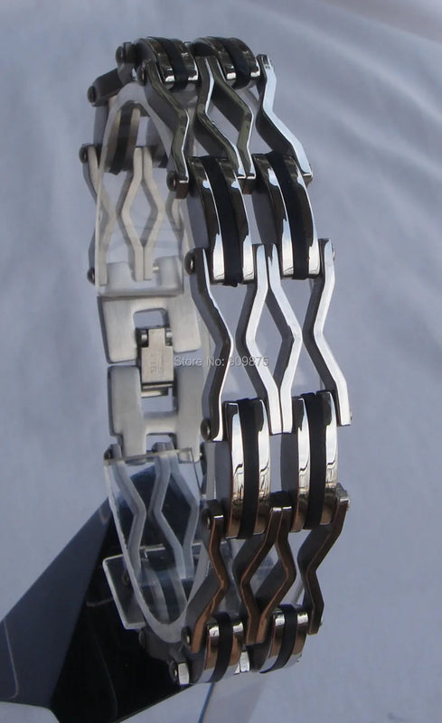 Stainless Steel 2tone Woven Link Chain Bracelet Men's Punk Jewelry