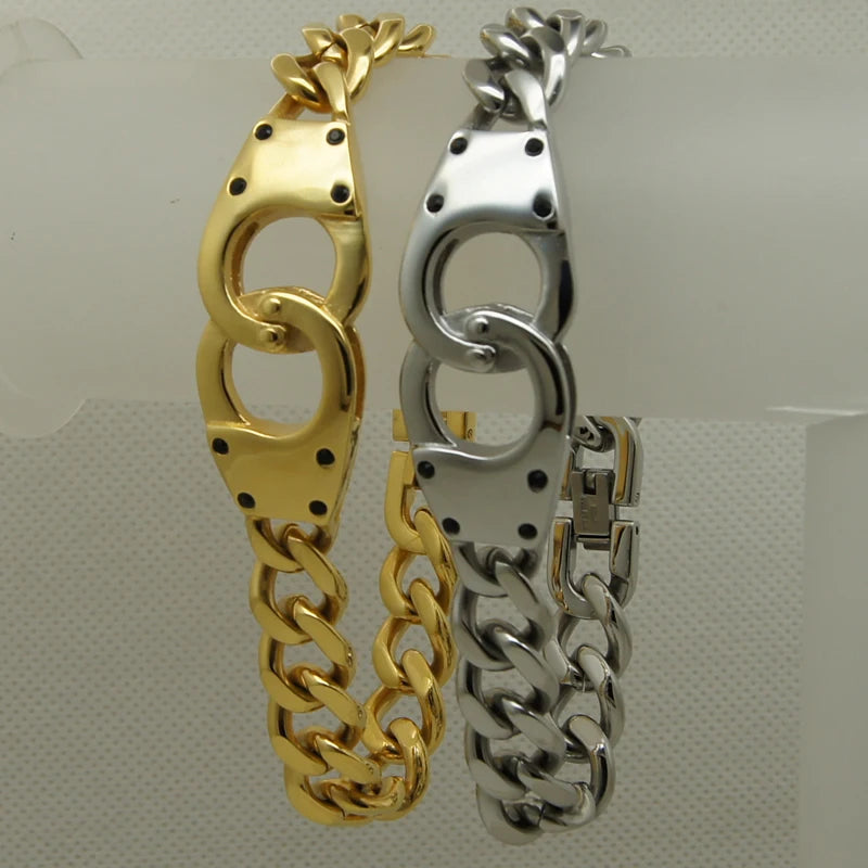 8.66'' Silver/Gold Plated Handcuffs Bracelet