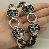 Skull in Spade Leather Bracelet