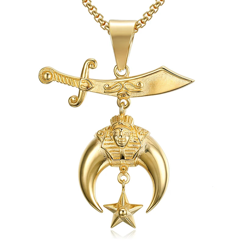316 Stainless Steel Masonic Shriner Half Moon Star Necklace