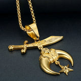 316 Stainless Steel Masonic Shriner Half Moon Star Necklace