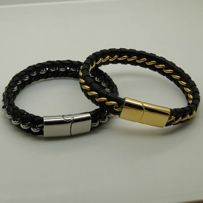 Men's Leather Steel Bracelet